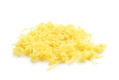 Photo of Pile of lemon zest isolated on white