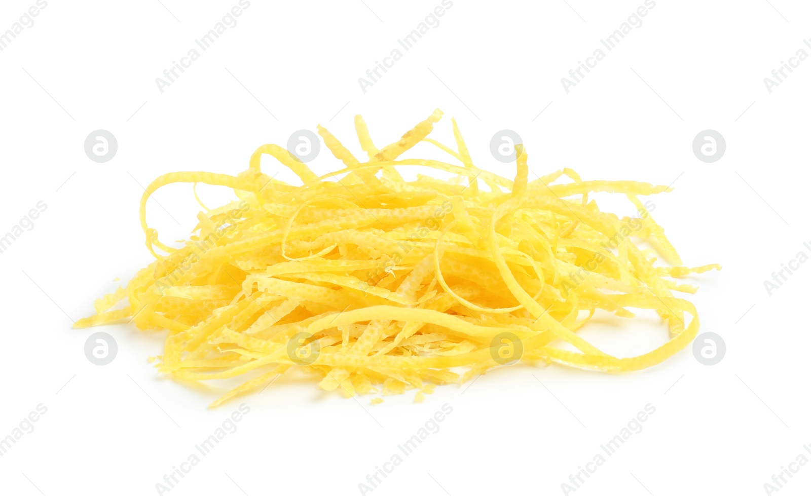 Photo of Pile of lemon zest isolated on white