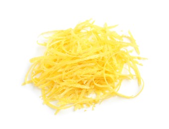 Photo of Pile of lemon zest isolated on white