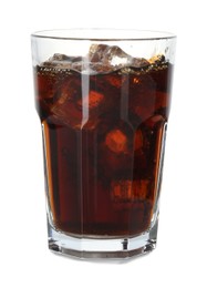 Photo of Refreshing cola with ice cubes in glass isolated on white