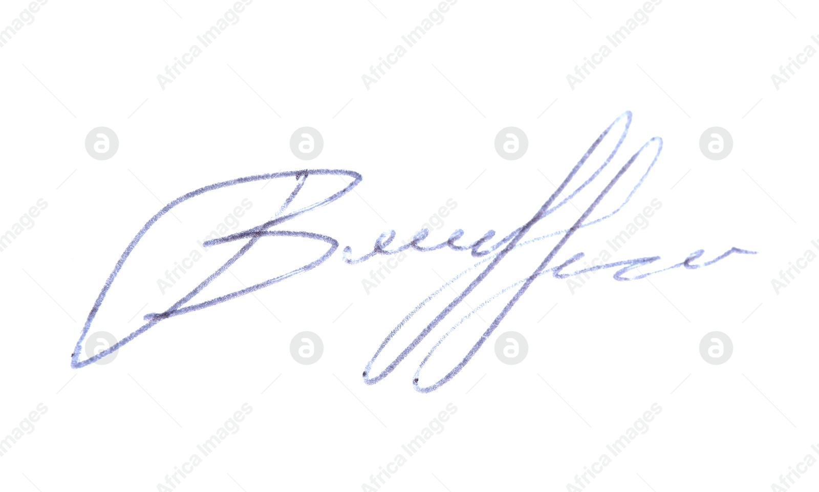 Photo of Beautiful signature made with pen isolated on white, top view