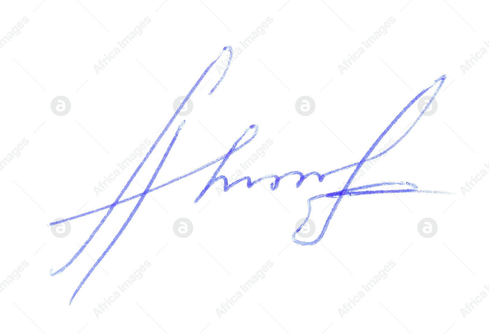 Photo of Beautiful signature made with pen isolated on white, top view