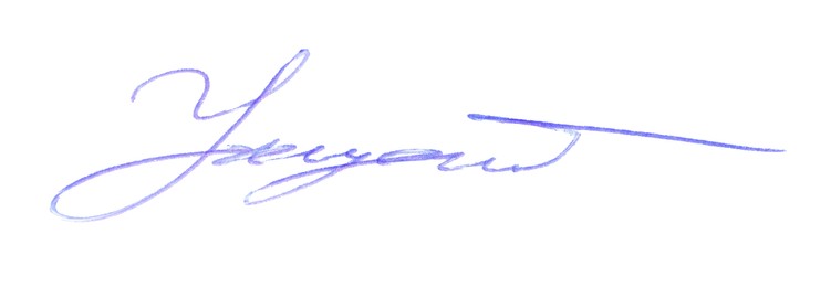 Beautiful signature made with pen isolated on white, top view