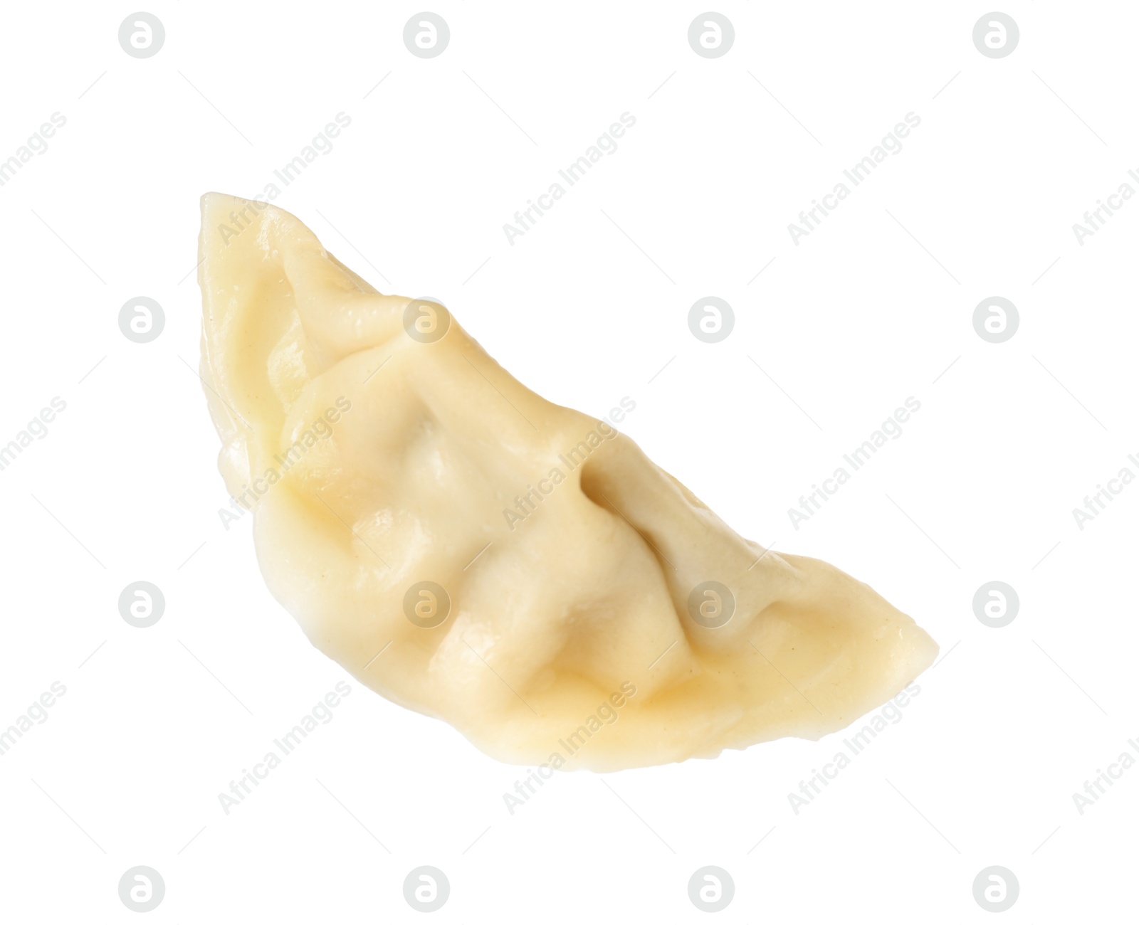 Photo of Tasty boiled gyoza (dumpling) isolated on white