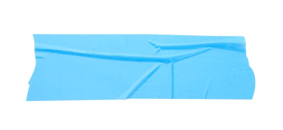 Photo of Strip of light blue adhesive tape on white background, top view