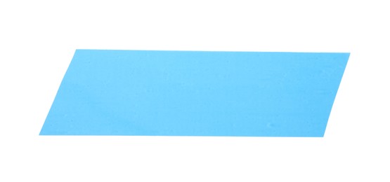 Photo of Strip of light blue adhesive tape on white background, top view