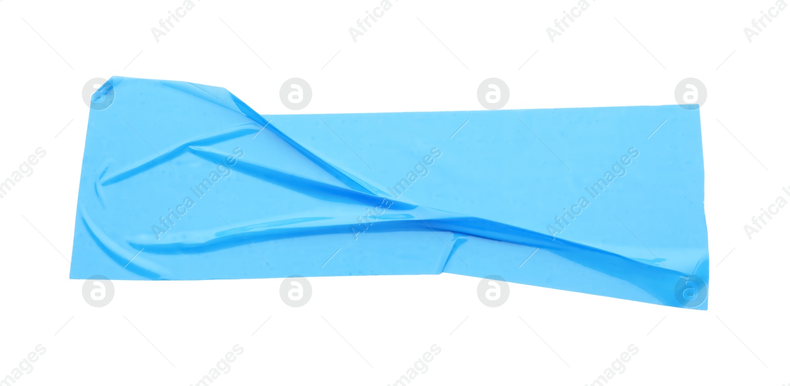 Photo of Strip of light blue adhesive tape on white background, top view