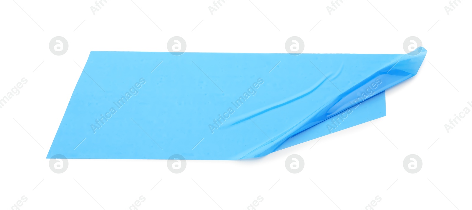 Photo of Strip of light blue adhesive tape on white background, top view