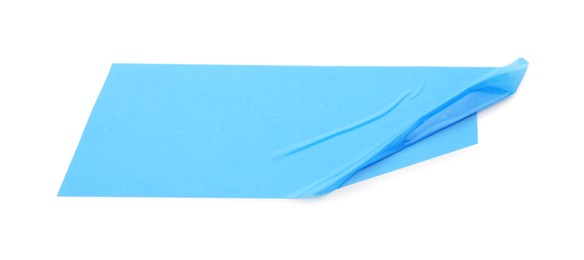 Photo of Strip of light blue adhesive tape on white background, top view