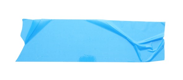 Photo of Strip of light blue adhesive tape on white background, top view