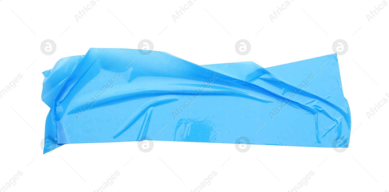 Photo of Strip of light blue adhesive tape on white background, top view