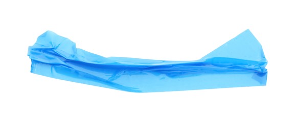 Photo of Strip of light blue adhesive tape on white background, top view