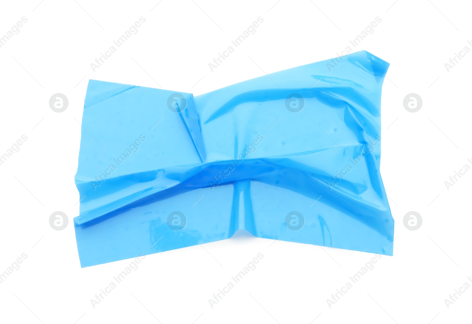 Photo of Strip of light blue adhesive tape on white background, top view