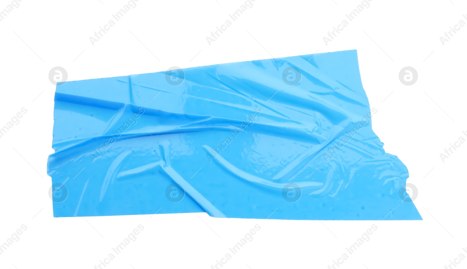 Photo of Strip of light blue adhesive tape on white background, top view