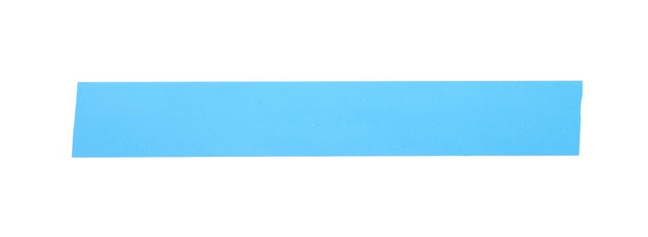 Photo of Strip of light blue adhesive tape on white background, top view