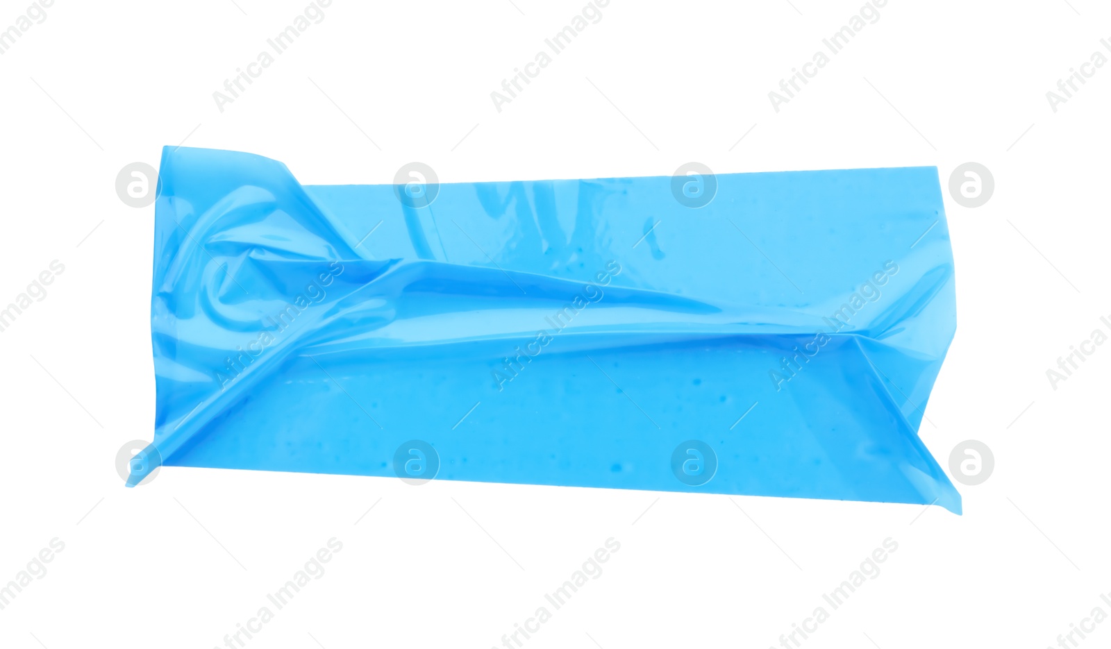 Photo of Strip of light blue adhesive tape on white background, top view