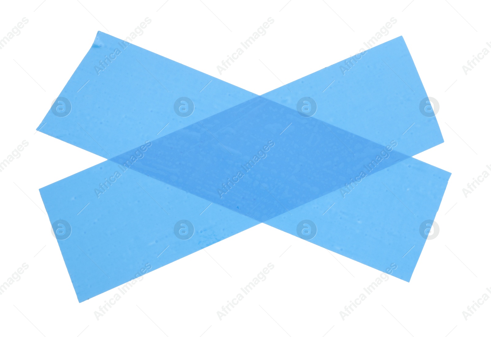 Photo of Cross made of light blue adhesive tape on white background, top view