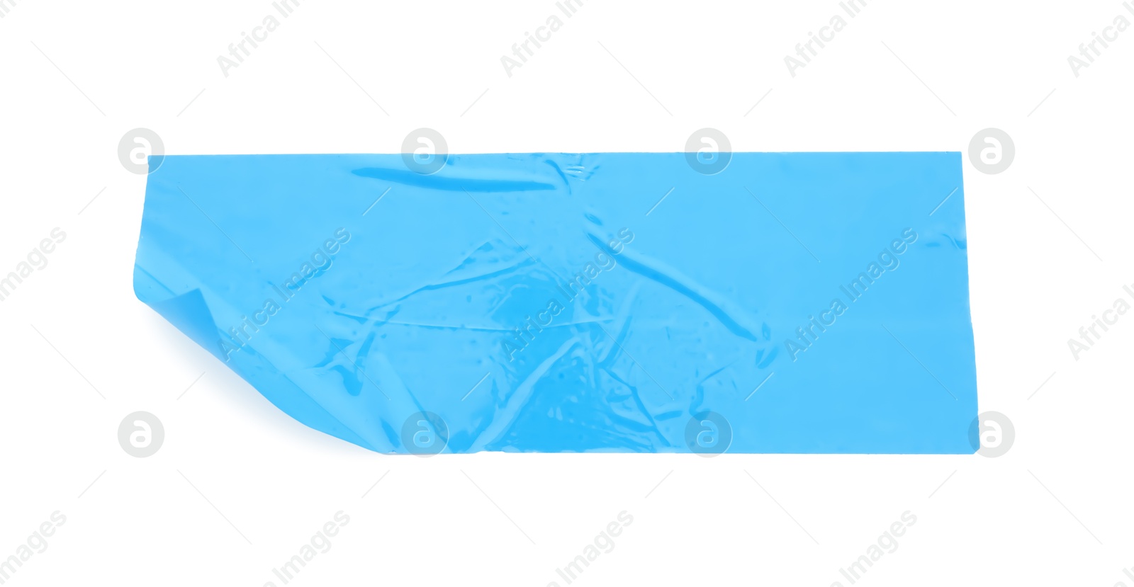 Photo of Strip of light blue adhesive tape on white background, top view