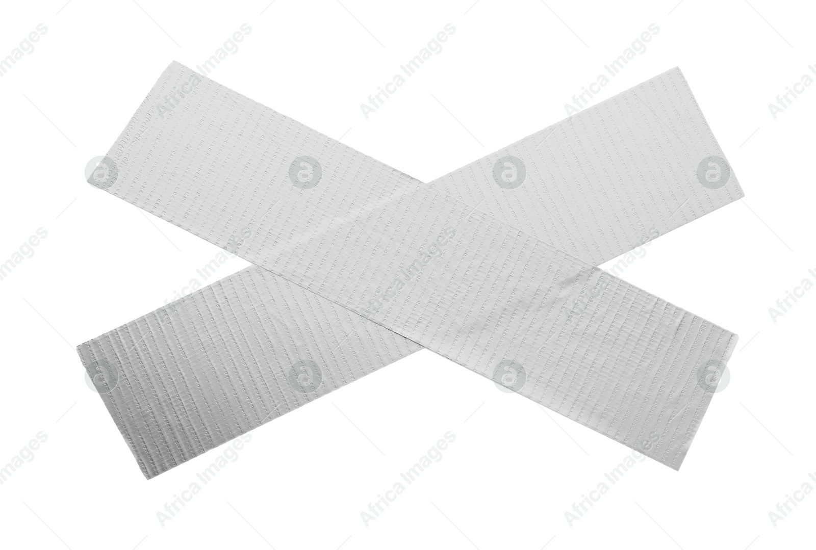 Photo of Cross made of silver adhesive tape on white background, top view