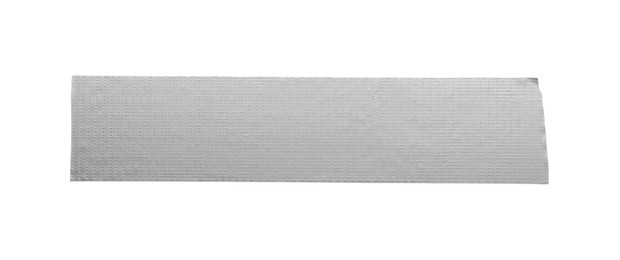 Photo of Strip of silver adhesive tape on white background, top view