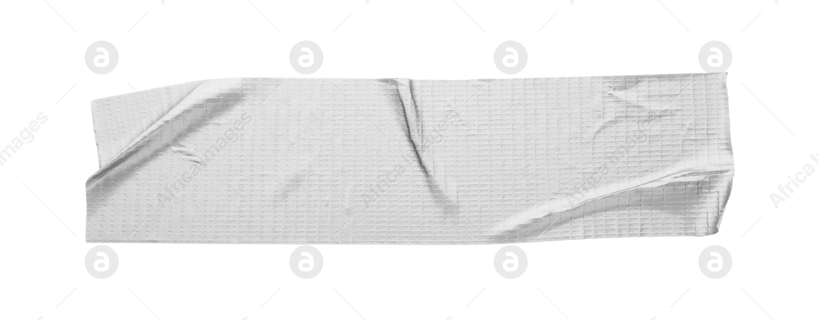 Photo of Strip of silver adhesive tape on white background, top view