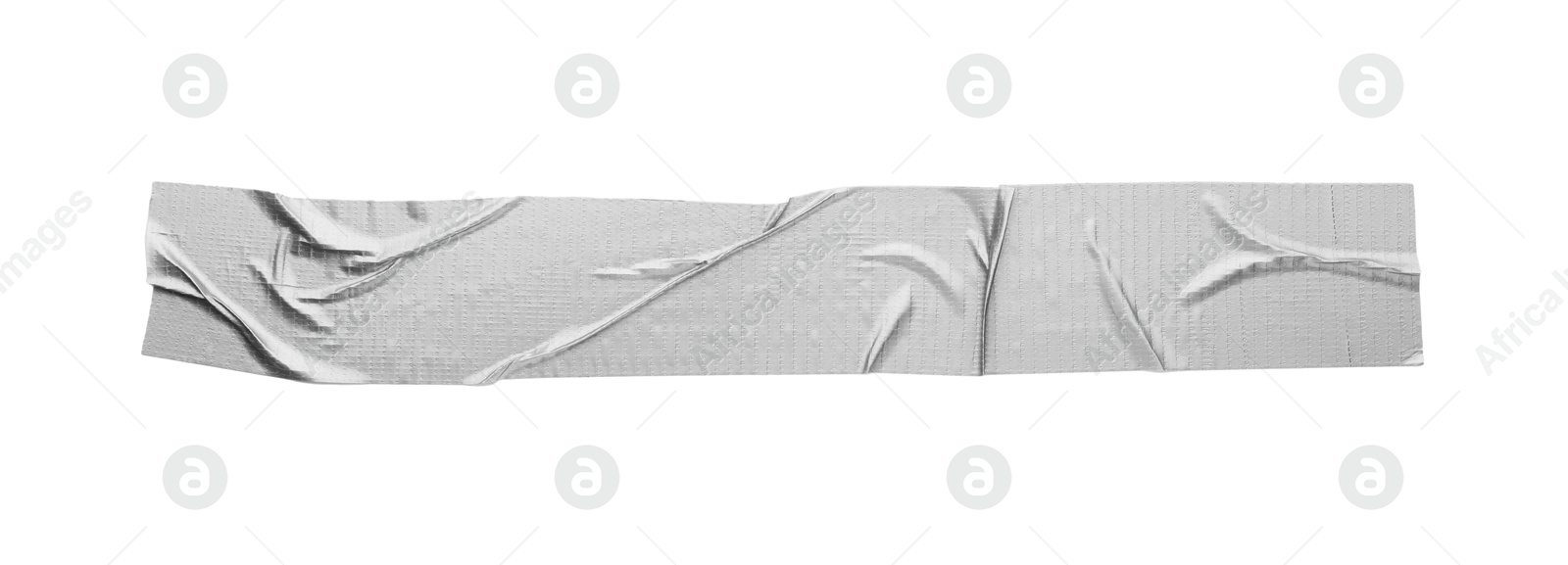 Photo of Strip of silver adhesive tape on white background, top view