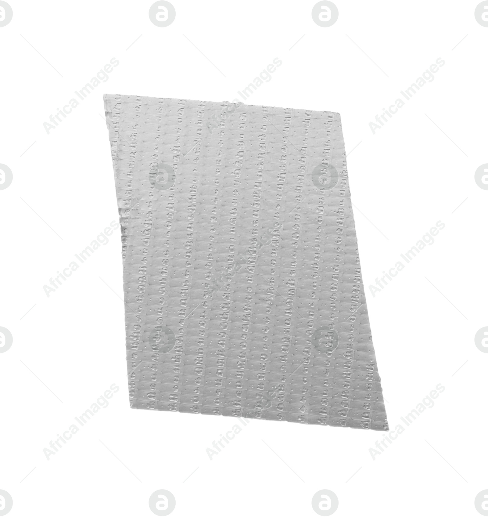 Photo of Strip of silver adhesive tape on white background, top view