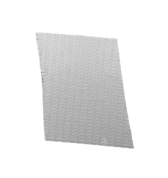 Photo of Strip of silver adhesive tape on white background, top view