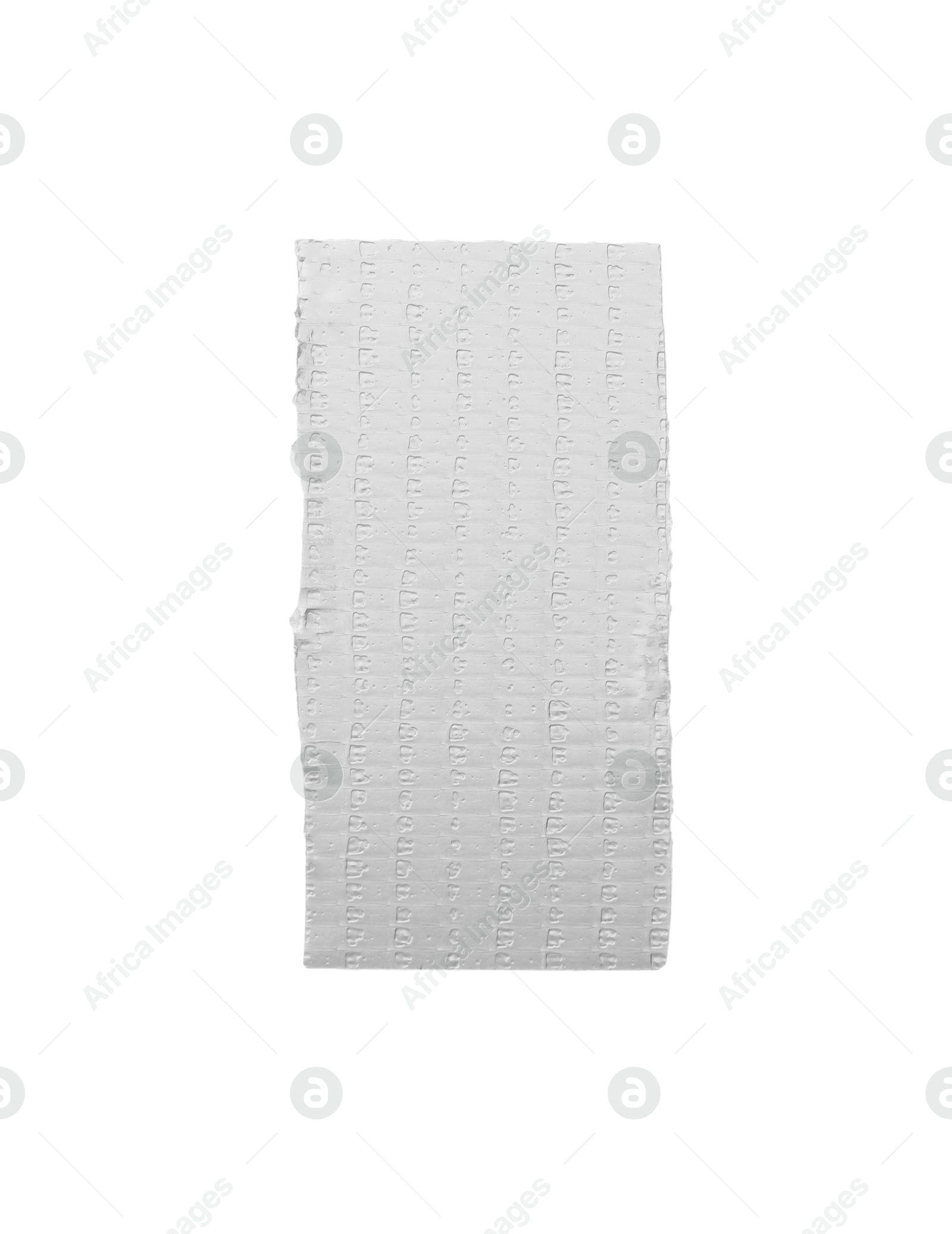 Photo of Strip of silver adhesive tape on white background, top view