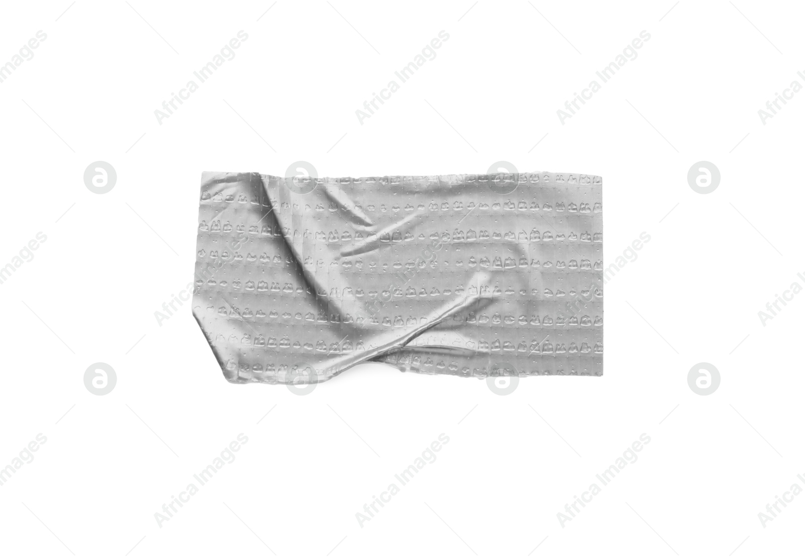 Photo of Strip of silver adhesive tape on white background, top view