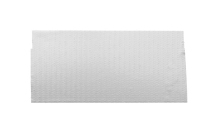 Photo of Strip of silver adhesive tape on white background, top view