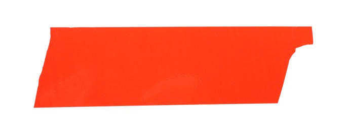 Photo of Strip of red adhesive tape on white background, top view