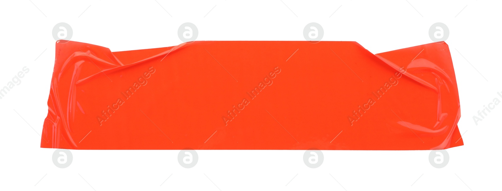 Photo of Strip of red adhesive tape on white background, top view