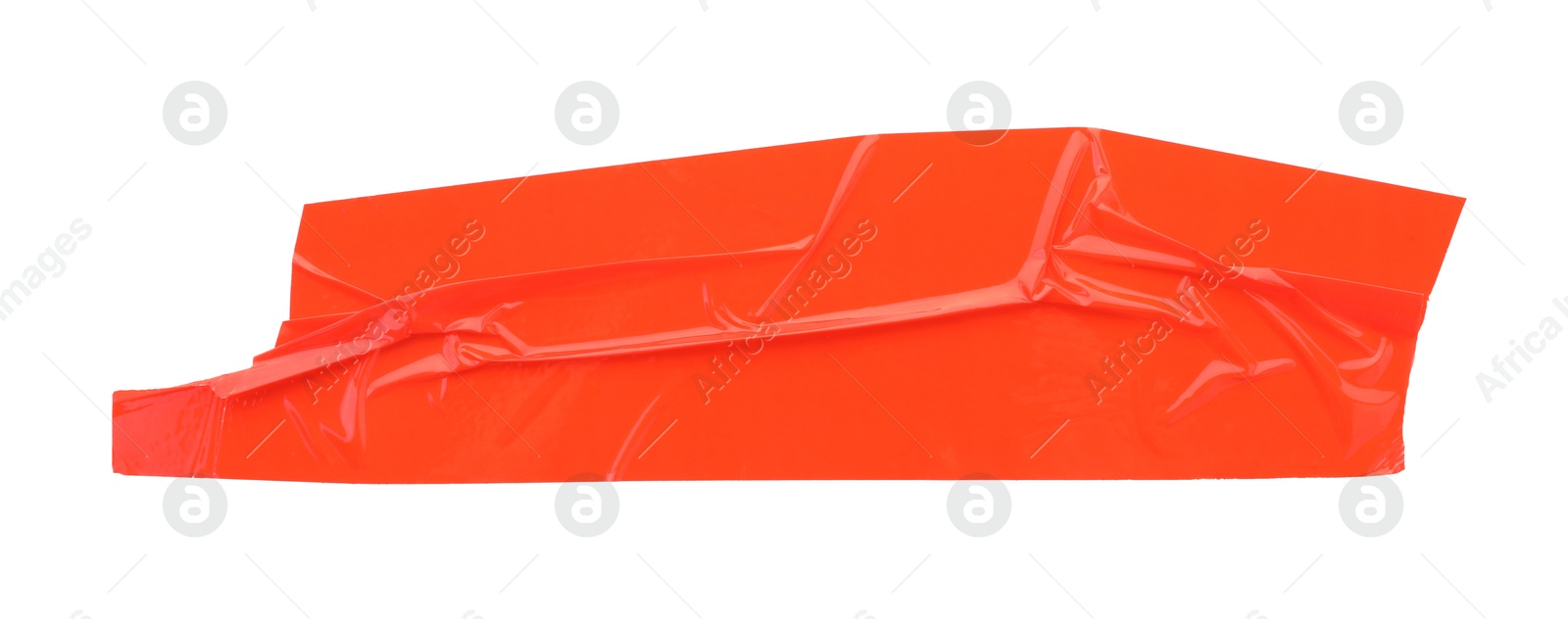 Photo of Strip of red adhesive tape on white background, top view