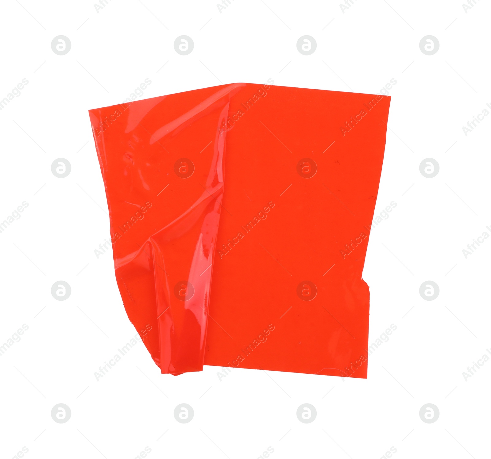 Photo of Strip of red adhesive tape on white background, top view