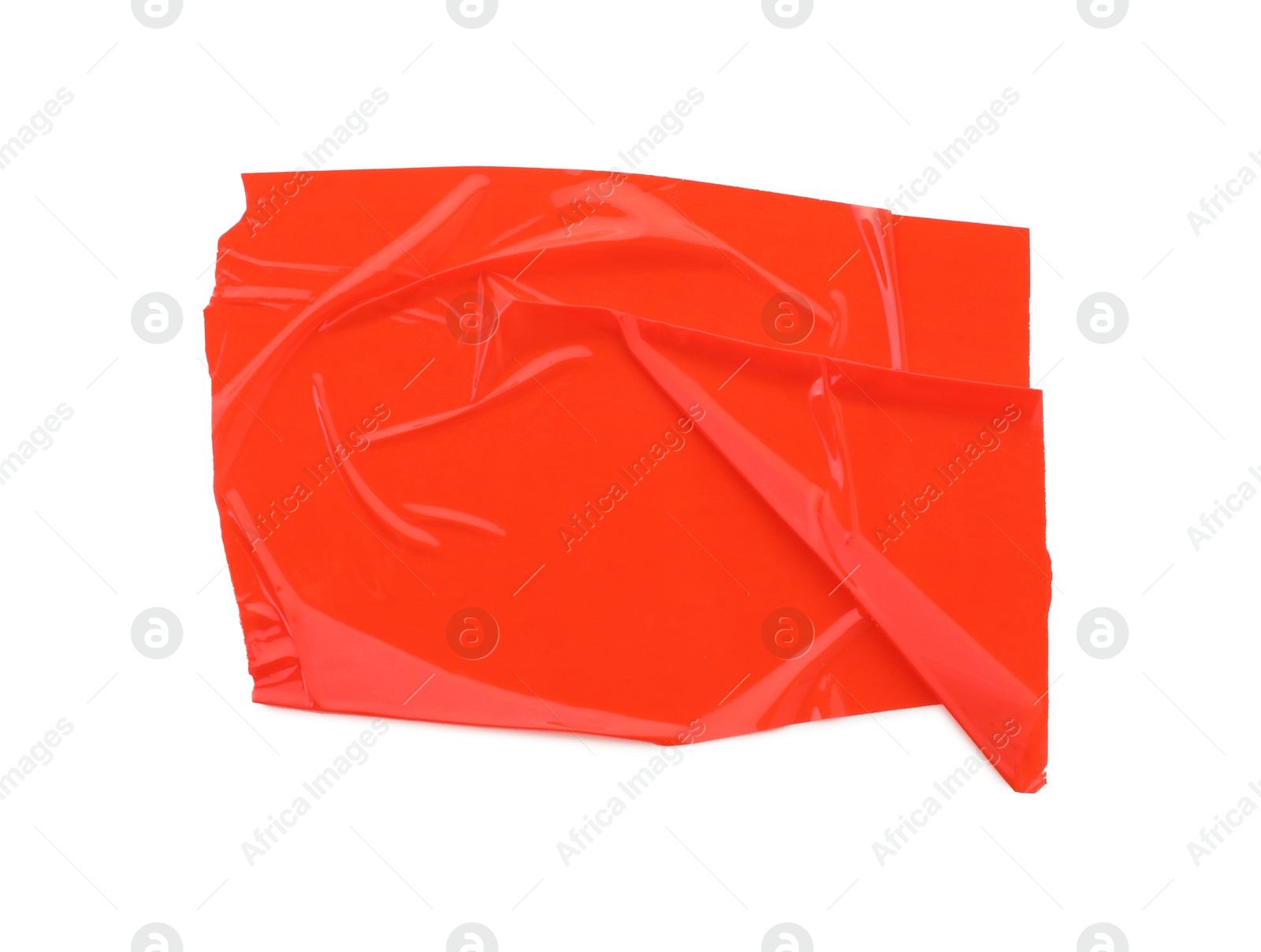 Photo of Strip of red adhesive tape on white background, top view