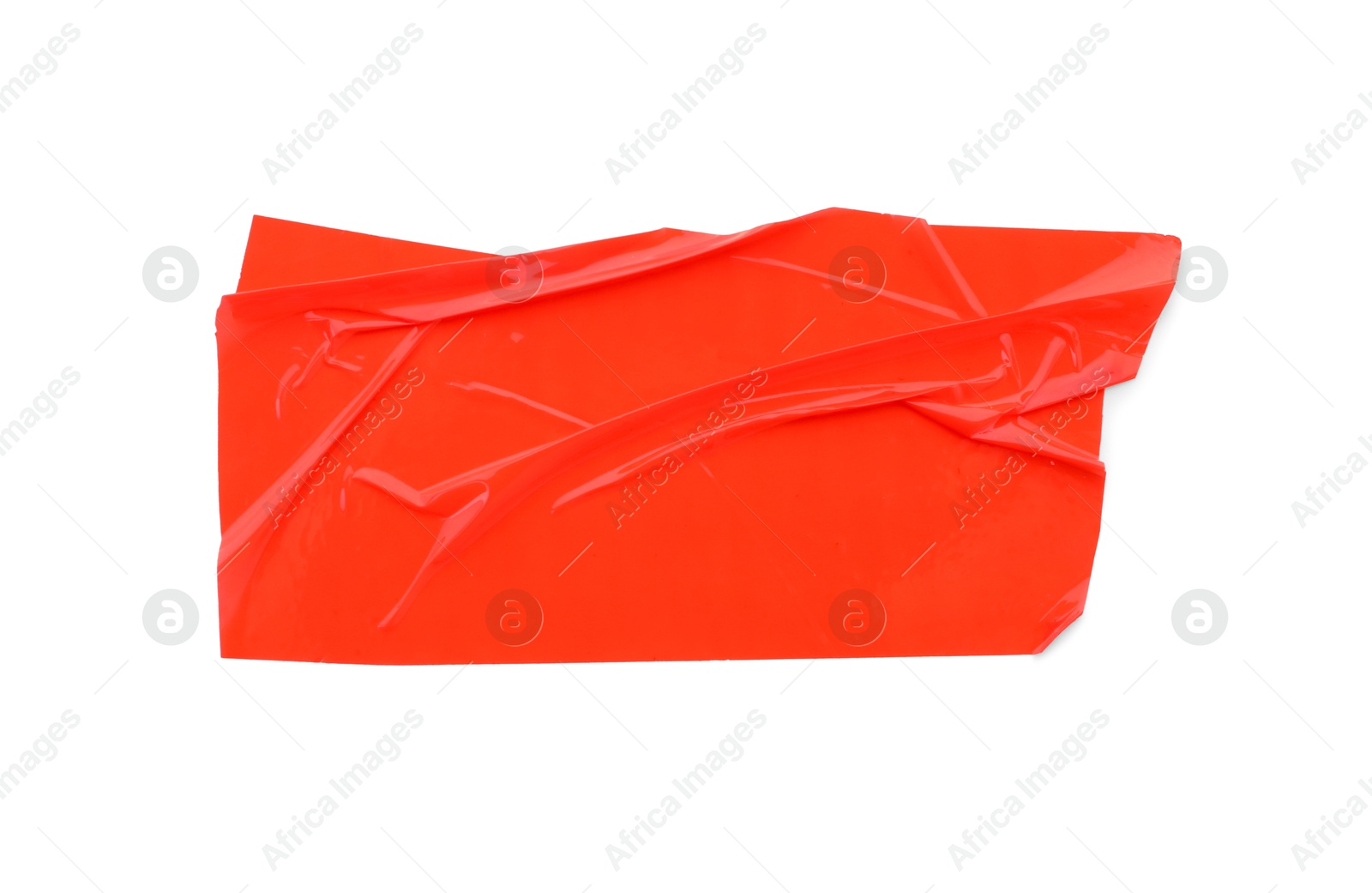 Photo of Strip of red adhesive tape on white background, top view