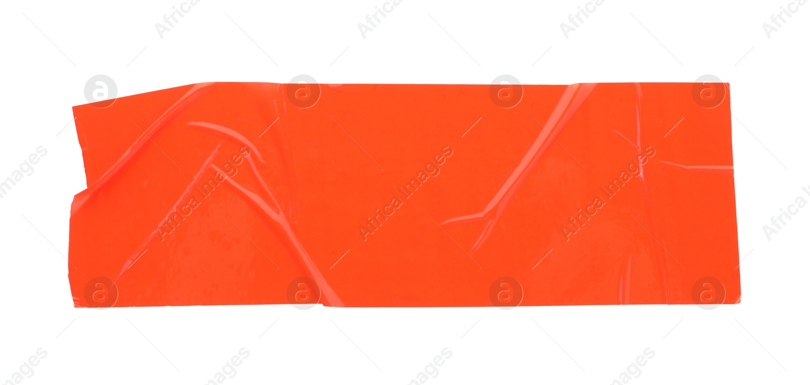 Photo of Strip of red adhesive tape on white background, top view