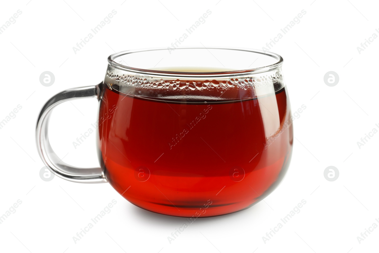 Photo of Refreshing black tea in cup isolated on white