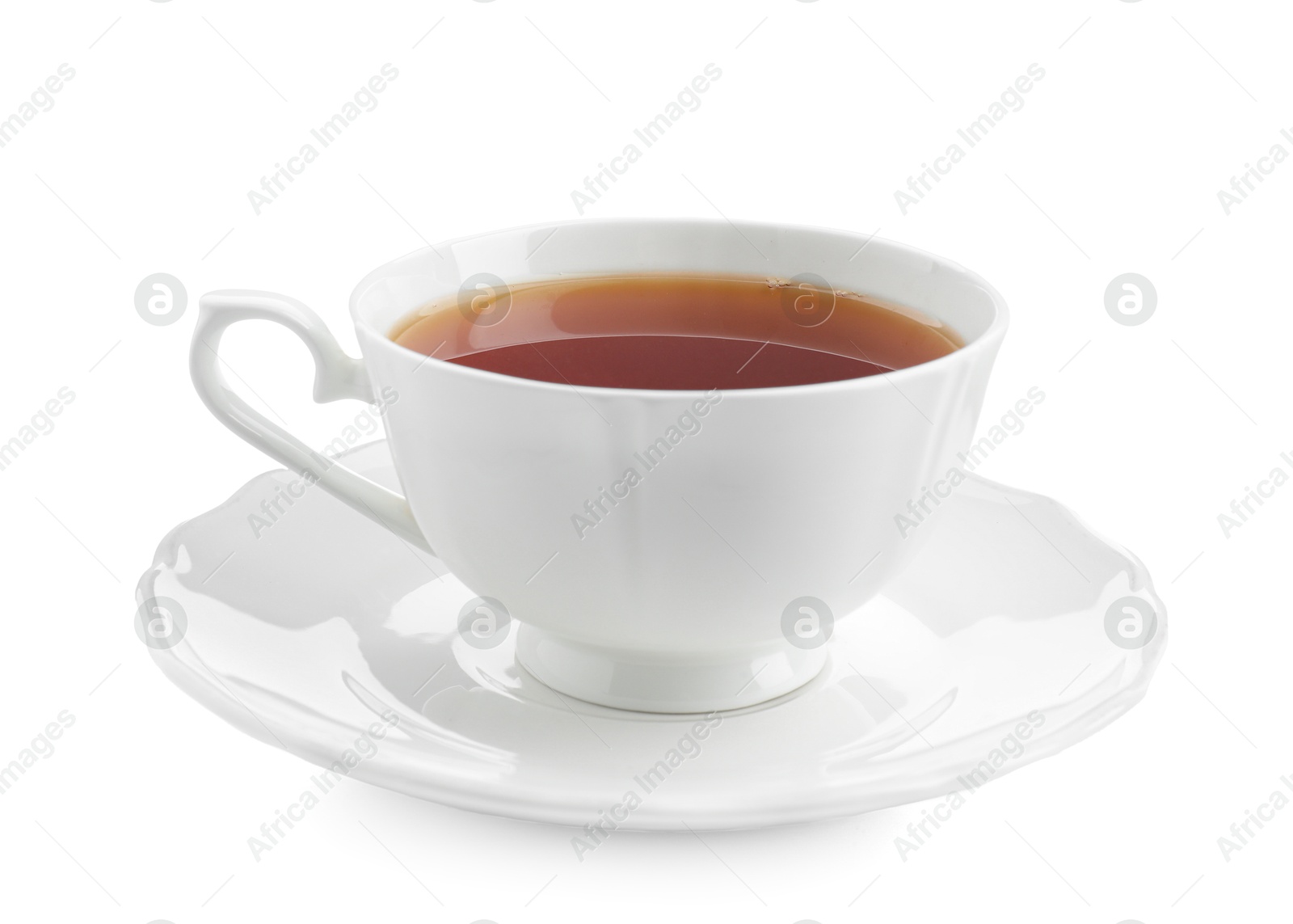 Photo of Refreshing black tea in cup isolated on white