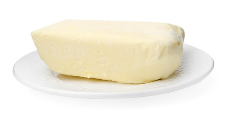 Photo of Block of tasty butter isolated on white