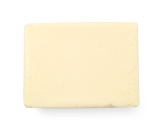 Photo of Block of tasty butter isolated on white, top view