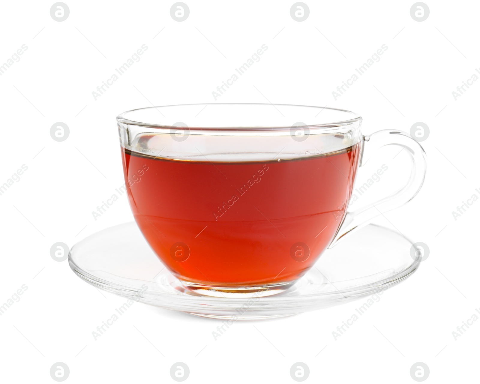 Photo of Refreshing black tea in cup isolated on white