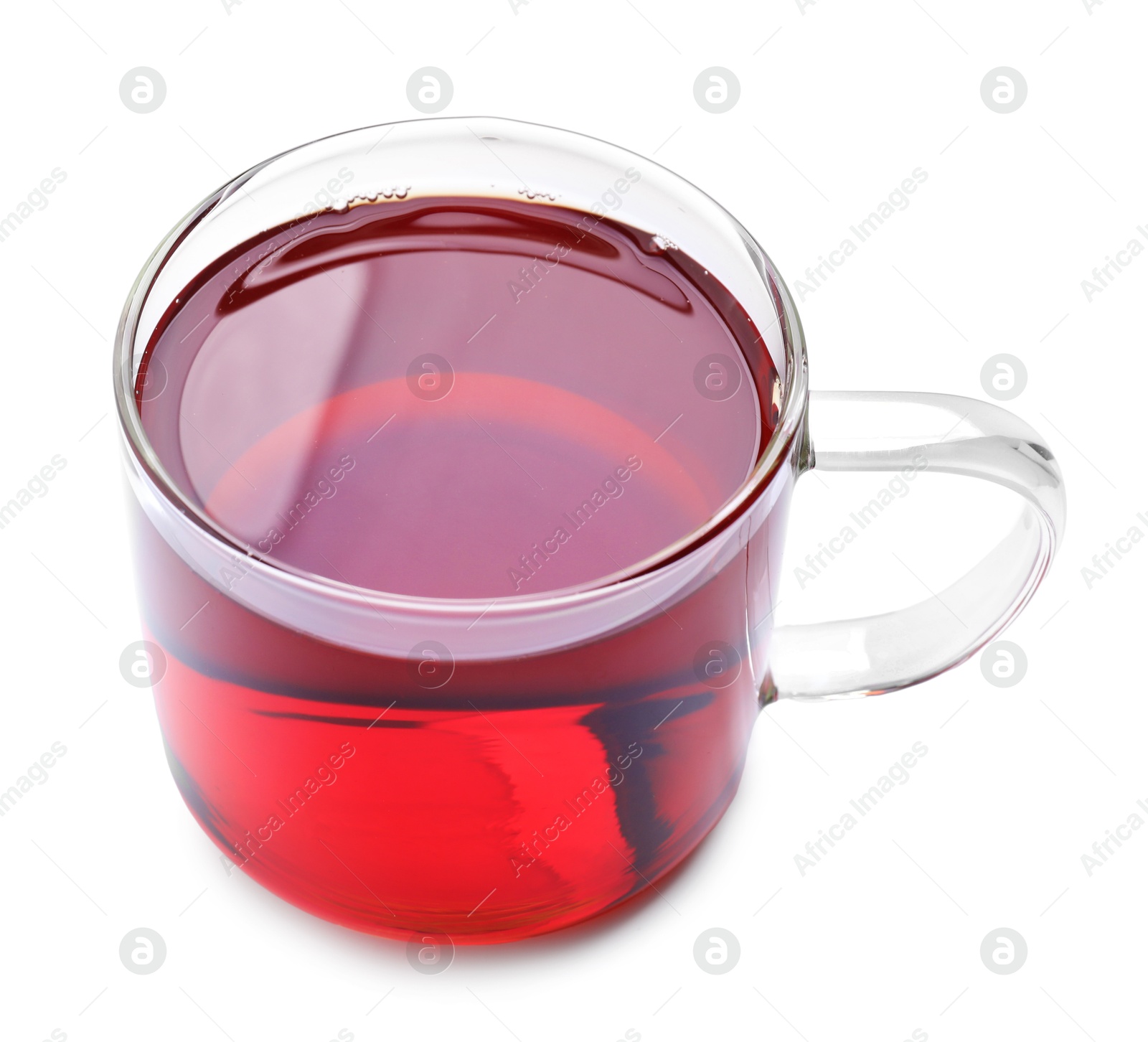 Photo of Refreshing black tea in cup isolated on white