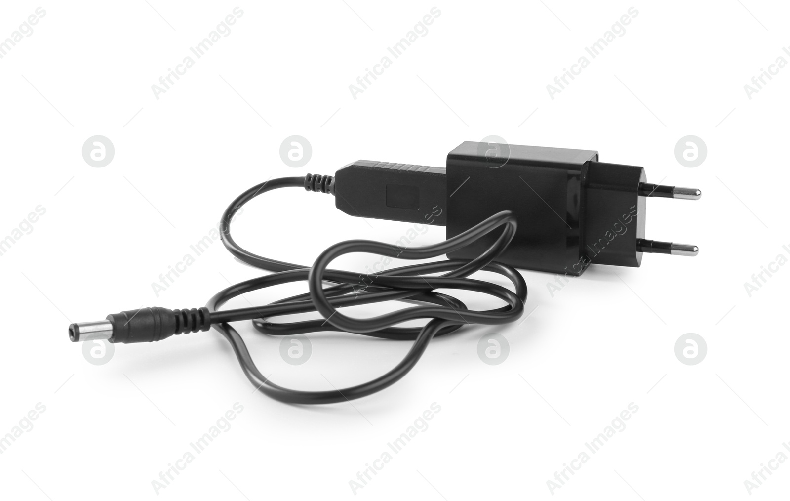 Photo of USB power adapter with charge cable isolated on white