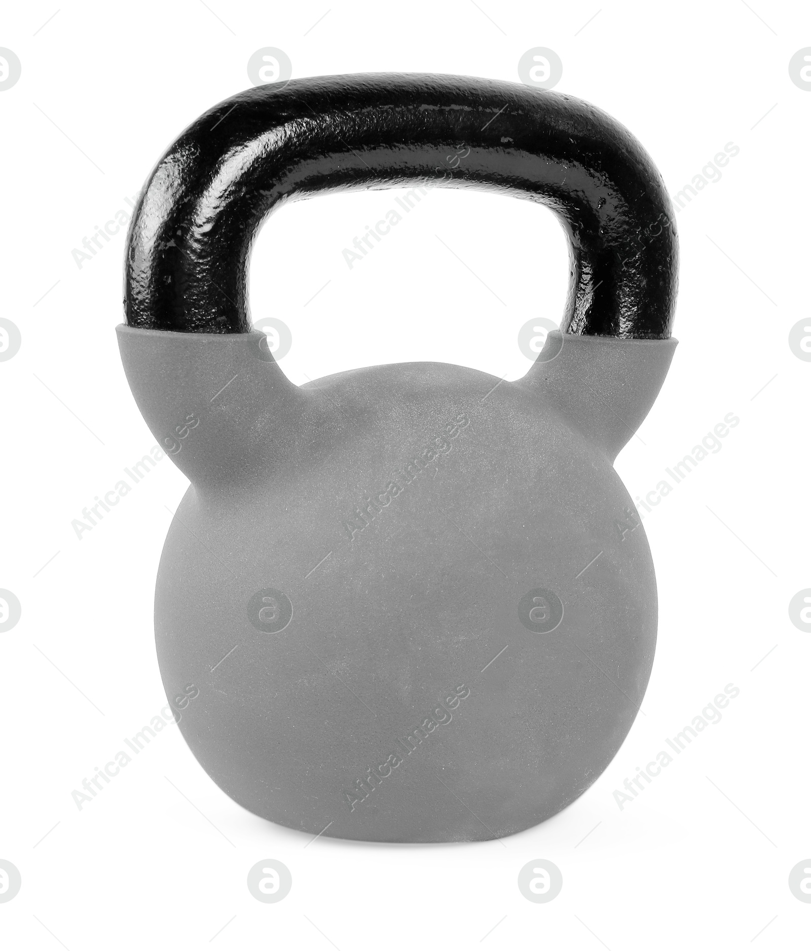 Photo of One metal kettlebell isolated on white. Sports equipment