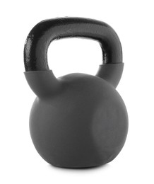 Photo of One heavy kettlebell isolated on white. Sport equipment