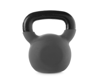 Photo of One heavy kettlebell isolated on white. Sport equipment