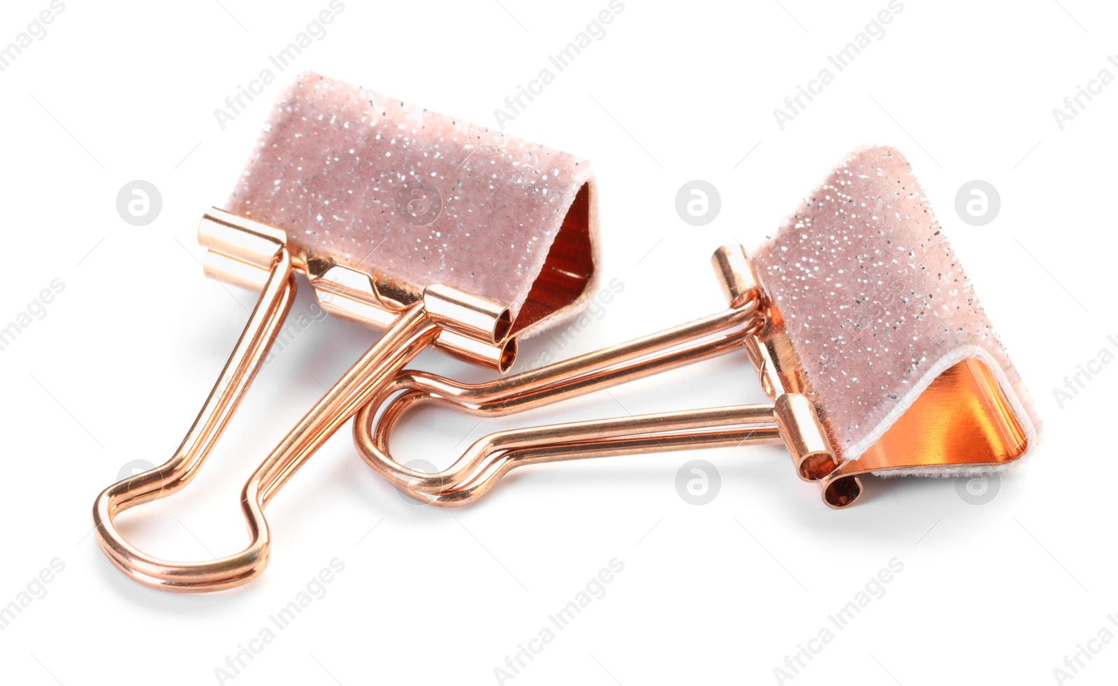 Photo of Two colorful binder clips isolated on white