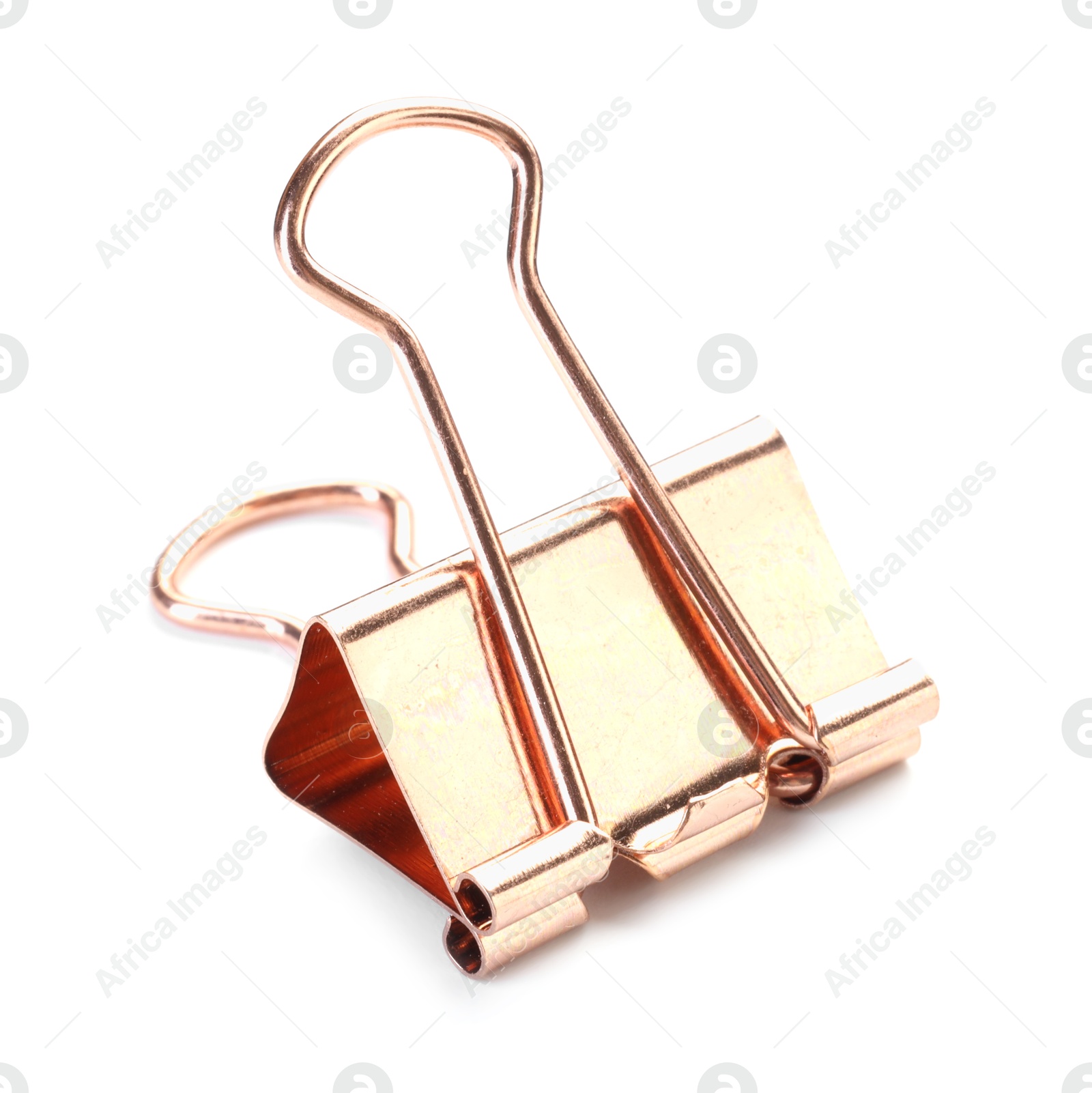 Photo of One golden binder clip isolated on white